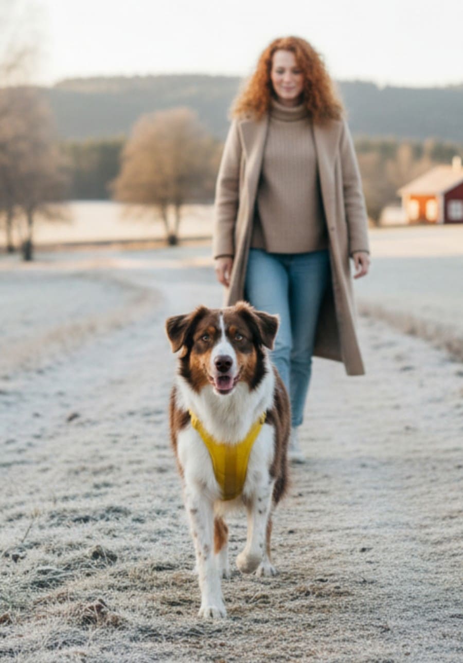Hund mit dem SELKA Hundegeschirr beim Spaziergang