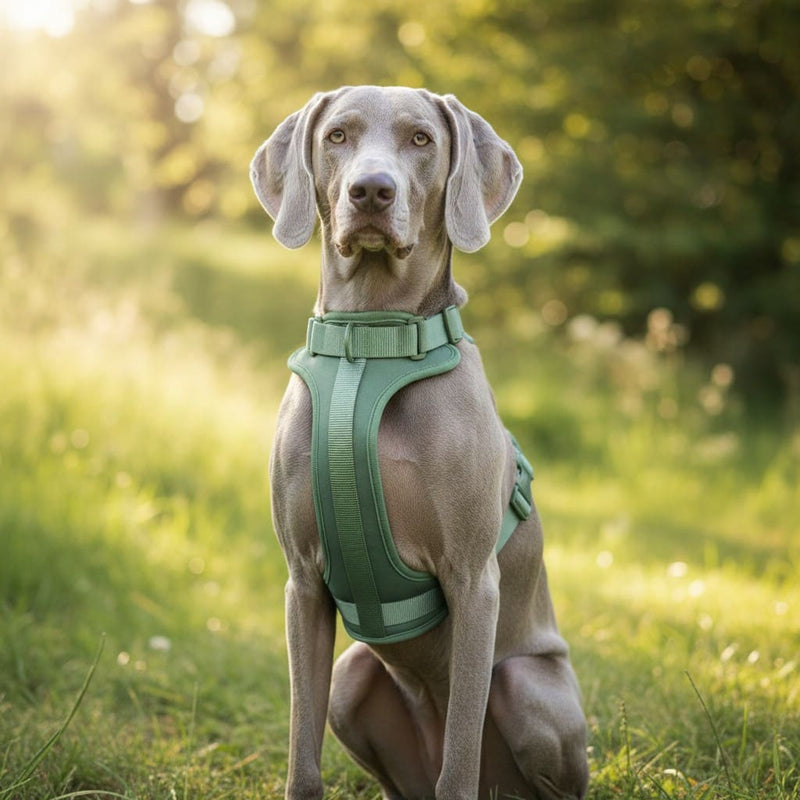 Erwachsener Hund mit Hundegeschirr