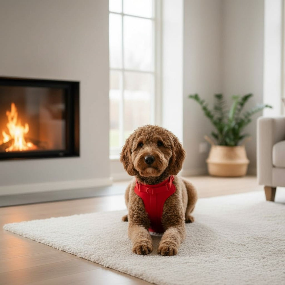 Glücklicher Hund mit hundsel Geschirr